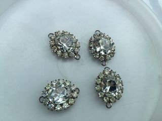 Vintage Silv Bold Clear Rhinestone Prong Oval Center Round Trim Bead Connectors