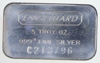 Rare Silver 5 Troy Oz.  Engelhard Bar.  999 Fine Silver 726