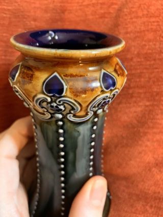 Rare Antique Royal Doulton Art Nouveau Jewelled Vase c1900 2