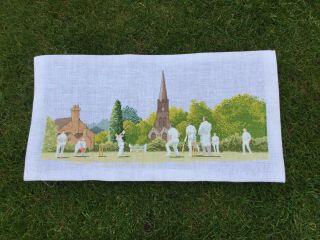 Vintage Tapestry Embroidered Picture Hand Stitch Cricket Team English Village