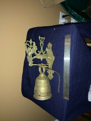 Vintage Antique Brass Bell Hanging Door Knocker - Latin Quote Vocem Meam A Ovime