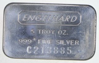 Rare Silver 5 Troy Oz.  Engelhard Bar.  999 Fine Silver 722