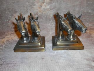 Antique Frankart Double Horse Head Bookends Brass Toned