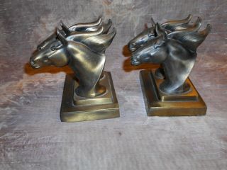 Antique FRANKART Double Horse Head Bookends Brass Toned 2