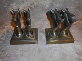 Antique FRANKART Double Horse Head Bookends Brass Toned 3