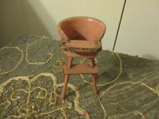 Vintage Antique Wood Doll House Furniture Pink High Chair Baby Nursery Miniature