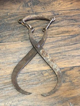 22625 Vintage Rustic Ice Tongs Log Carrier Primative Cabin Steampunk Decor