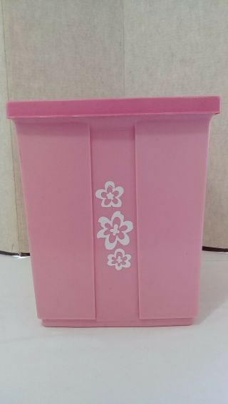 Vintage Mid Century Pink White Floral Vented Plastic Clothes Hamper Laundry Bin
