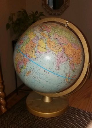 Handsome Vintage Replogle World Nation Series 12 " Raised Relief Globe 3945