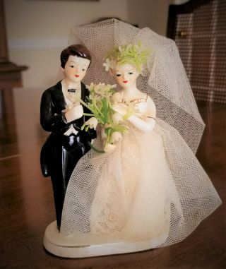 Vintage Bride And Groom Figurine Or Wedding Cake Topper Lilies Of The Valley