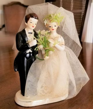Vintage Bride and Groom Figurine or Wedding Cake Topper Lilies of the Valley 2