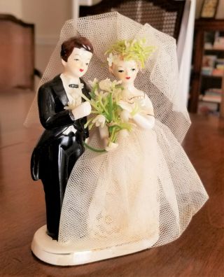 Vintage Bride and Groom Figurine or Wedding Cake Topper Lilies of the Valley 3