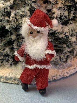Vintage Miniature Dollhouse Holiday Winter Sculpted Santa Red Linen Doll 1 1/4 "