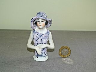 Antique Vintage Half Doll Pin Cusion Rare Lustre German Art Deco Flapper Girl