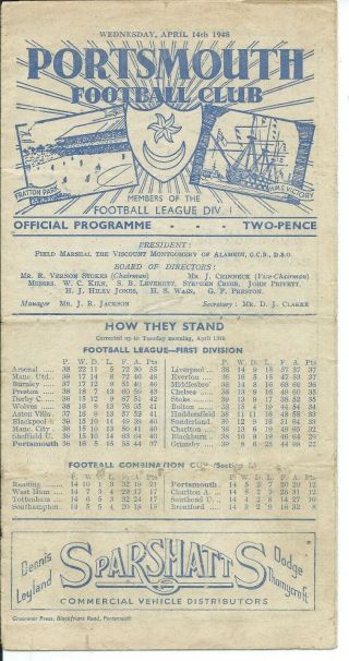 Rare Portsmouth V Middlesbrough Prog 14/4/1948 Division 1 1947/48 Ayresome Park