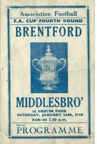 Rare Pirate Programme Brentford V Middlesbrough Fa Cup 24/1/1948 1947/48 Season