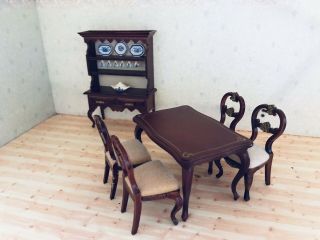 Lundby dollhouse furniture vitrine cabinet dining table and chairs living room 2
