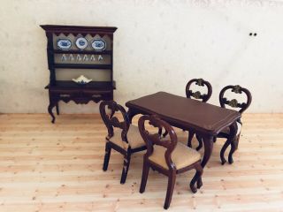 Lundby dollhouse furniture vitrine cabinet dining table and chairs living room 3