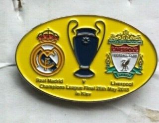 Champions League Final 2018 Real Madrid V Liverpool Rare Yellow Badge Pin
