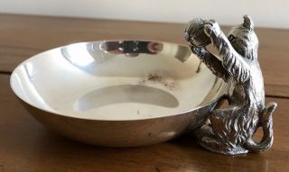 Rare Reed & Barton Silver Plated Pin Coin Tray With Cat Figure Playing