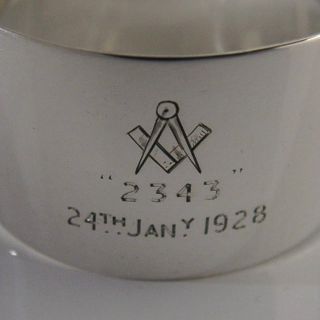 Rare Solid Silver Masonic Napkin Ring Lodge 2343 Sir William Harpur Kempster