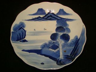 Antique Early Chinese Plate - Blue Painted Design,  Canton,  11 " Diam.  - Early
