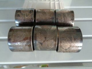 Vintage Set Of 6 Silver Plate Or Silver? Flower & Butterfly Napkin Ring Holders