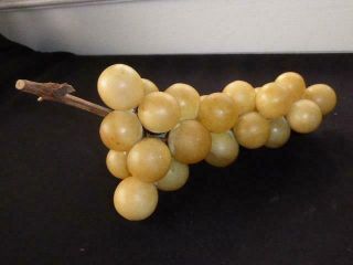 Antique Vintage Italian Alabaster Stone Fruit Bunch Golden Grapes Wood Stem