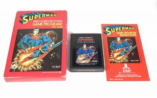 Rare Atari 2600 Superman Cartridge Game Complete Box Cib Rare (1978)