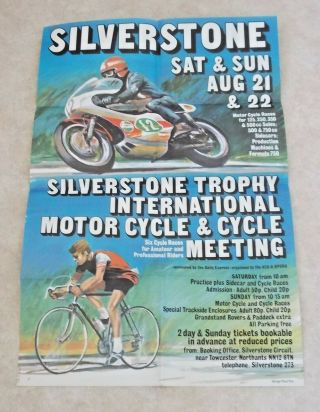 ,  Rare & Early 1970s Motorcycling & Cycling Silverstone Poster,