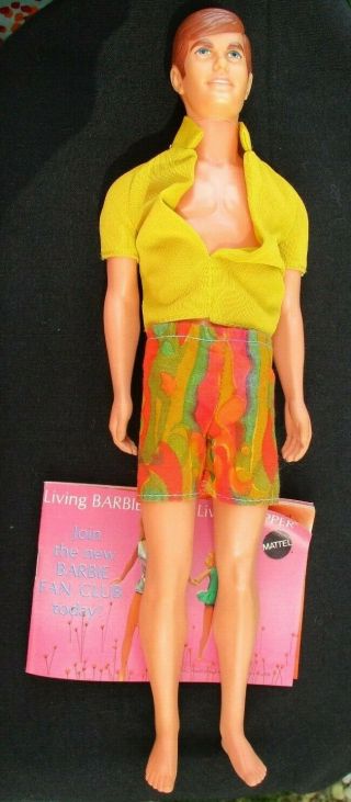 Exc,  Vintage Mod Ken Doll 1970 Bend Able Legs In Org Outfit,  Fashion Booklet