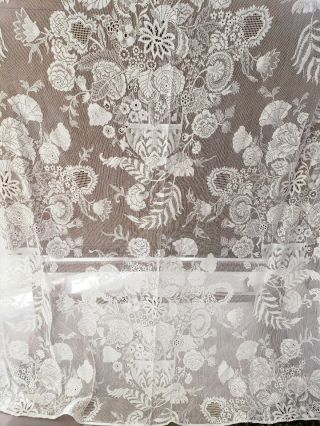 Lace Curtains Pair Beige Vintage Style Floral 3 Panels Hand Stitched Hem
