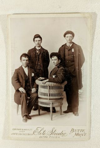 Antique Group Portrait Elite Studio Butte Montana Wicker Chair 4 Men 1880 - 1890