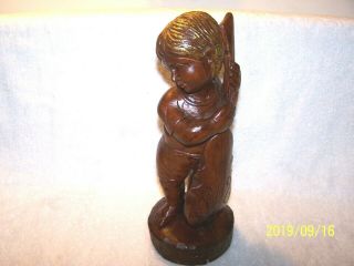 Vtg,  Large Wooden Hand Carved Figurine Boy Playing Cello Art Sculpture Statue