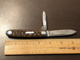 Vintage Indiana Cutlery 2 Blade Equal End Bone Stag Trapper Pocket Knife Rare 3