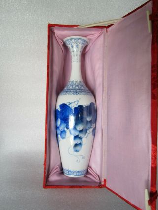 Vintage Chinese Egg Shell Blue And White Porcelain Vase