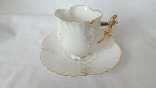 Lovely Antique/vintage Gilt Porcelain Demitasse Cup & Saucers