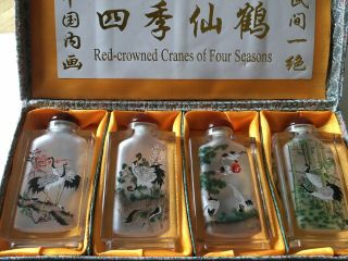 For Chinese Glass - Crystal Snuff Bottles Red Crowned Cranes Of Four Seasons