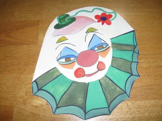 Vintage Clown Painting On Thick Paper About 9 " By 9 " Folk Art Cut To Shape