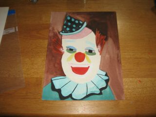 Vintage Clown Painting On Poster Board Canvas About 12 " By 9 " Folk Art