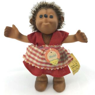 Steiff Mucki Hedgehog Girl Doll 12cm 5in Id Button Tags Mohair Rubber 1960s Vtg