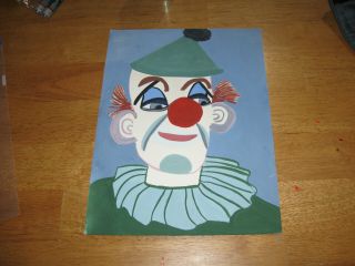 Vintage Clown Painting On Thick Paper About 12 " By 9 " Folk Art