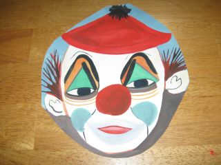 Vintage Clown Painting On Thick Paper About 9 " By 8 " Folk Art Cut To Shape