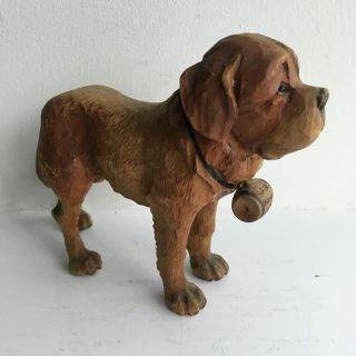 Carved Black Forest Wooden St Bernard Dog Figure Ornament