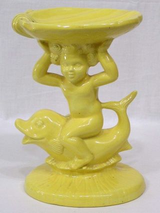 Vintage Boy On Dolphin Ceramic Compote Holland Mold 1960s