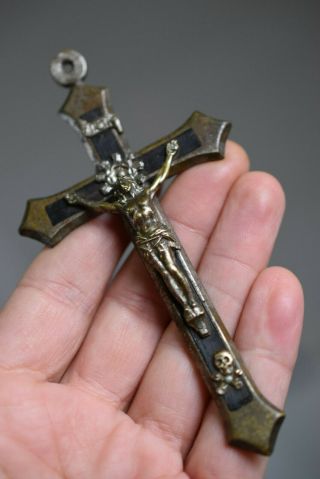 ⭐ Antique Crucifix W Skull & Bones,  Religious Cross ⭐