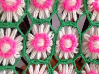 Vintage Daisy Afghan 70 X 42 Throw Blanket Crochet Hippie Flower Child Hand Made
