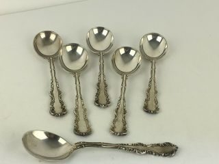 6 Vintage Soup Spoons Daniel & Arter Silver Plate Pretty Detail On Handle