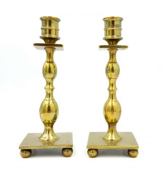 18th Century Solid Brass Continental Candlestick Pair