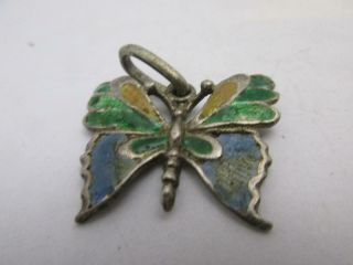 Antique C1920 Art Deco Sterling Silver Enamel Butterfly Pendant 3x 2.  27cm K148
